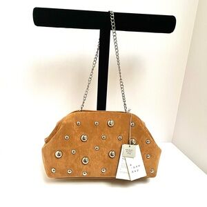A New Day Camel Studded Shoulder Bag With Detachable Shoulder Strap NWT